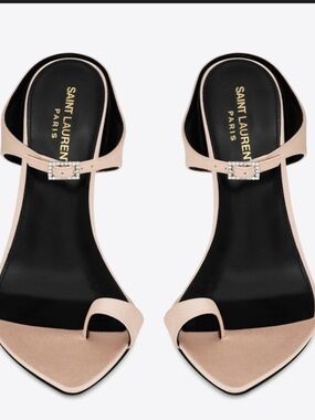 Saint Laurent Pale Pink Rhinestone-Buckle silk sandals
